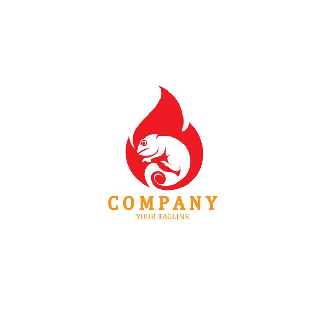 Diseño de logotipo camaleón con ilustración de vector de elemento fuego.