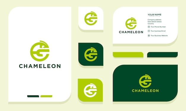 diseño de logotipo de camaleón y tarjeta de visita.