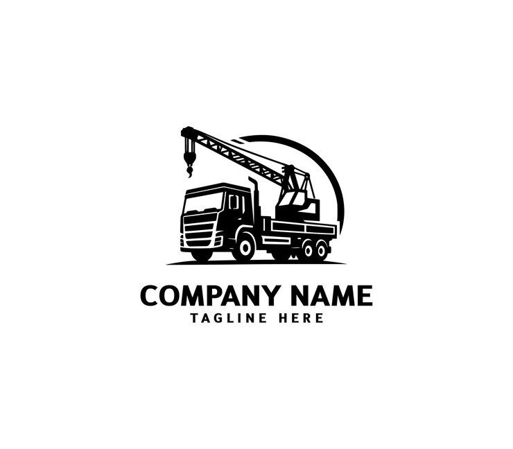 Diseño del logotipo del camión de grúa vectorial Logotipo industrial Grúa montada en camión de maquinaria pesada de construcción