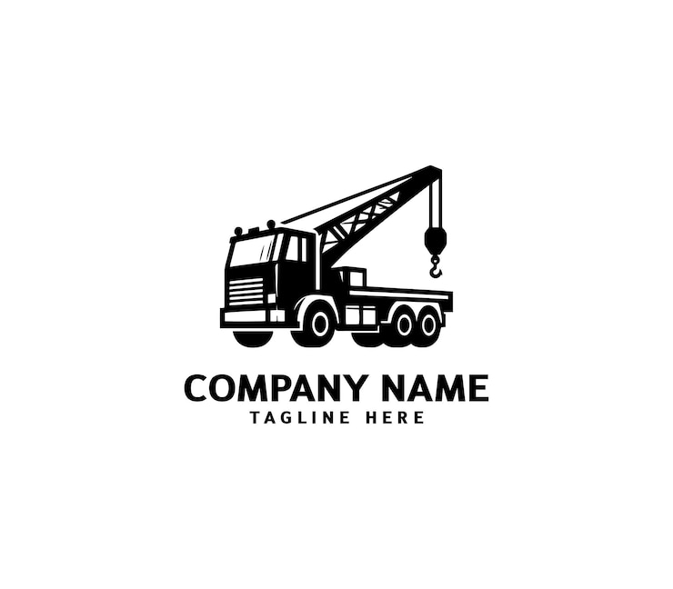 Diseño del logotipo del camión de grúa vectorial Logotipo industrial Grúa montada en camión de maquinaria pesada de construcción