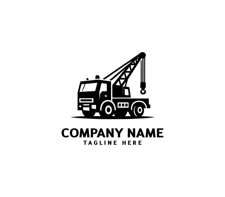 Diseño del logotipo del camión de grúa vectorial Logotipo industrial Grúa montada en camión de maquinaria pesada de construcción