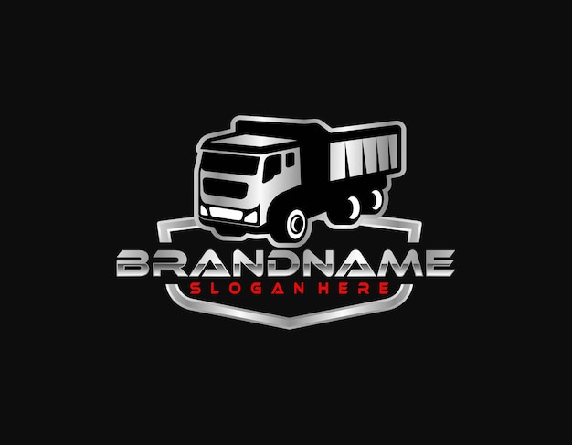 diseño de logotipo de camión logístico transporte de remolque carga urgente