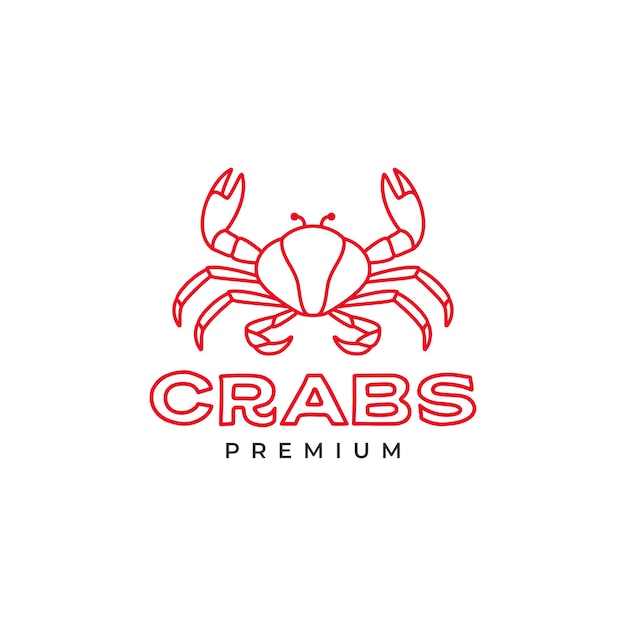 Diseño de logotipo de cangrejo rojo de líneas