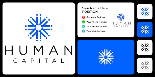 Diseño de logotipo de capital humano con plantilla de tarjeta de visita.