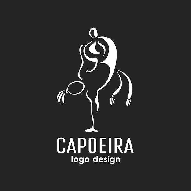 Diseño de logotipo de capoeira en blanco y negro. cartel de capoeira estilo vivo. siluetas de bailarina de capoeira.