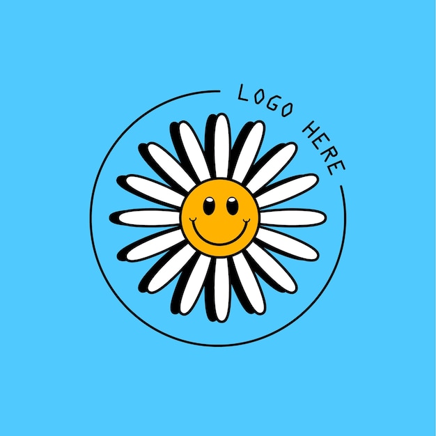 diseño del logotipo cara de flor de dibujos animados emoji sonrisa vector