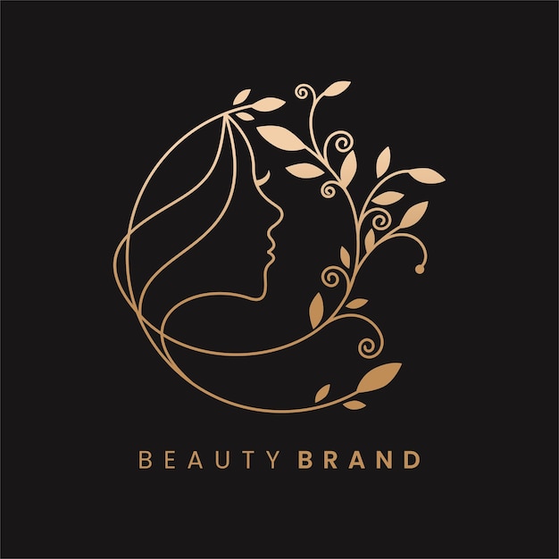 Diseño de logotipo de cara de mujer de belleza de hoja natural de arte lineal