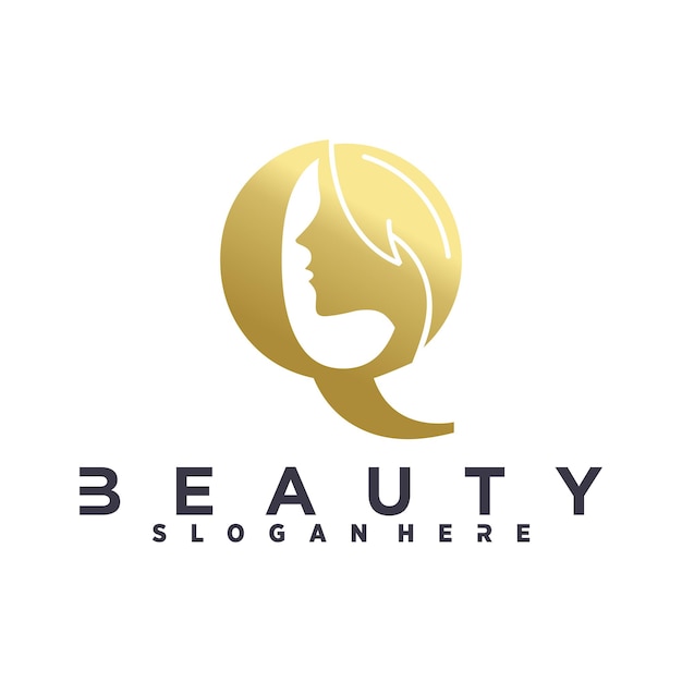 Diseño de logotipo de cara de mujer de belleza de letra Q