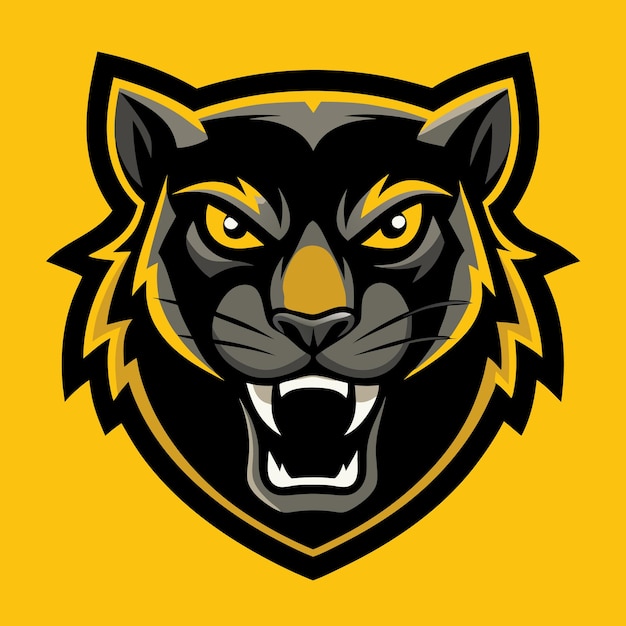 diseño del logotipo de la cara de la pantera blanco sobre un fondo negro formas y líneas simples sobre fondo negro