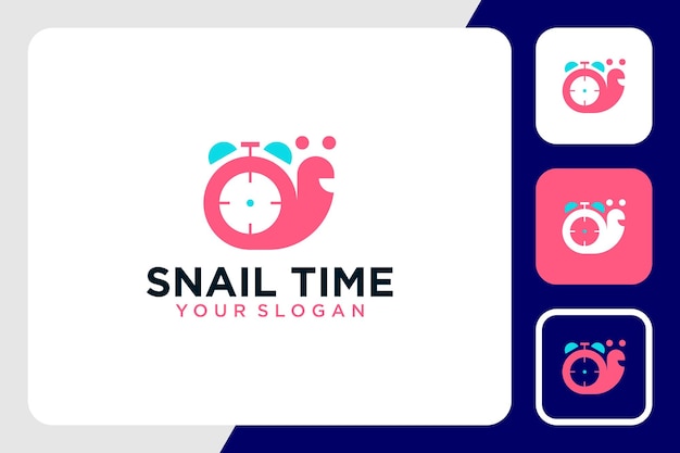 Diseño de logotipo de caracol con tiempo o reloj