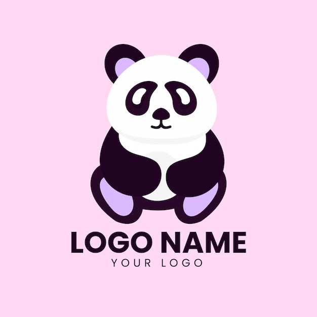Diseño del logotipo de la caricatura del panda sentado