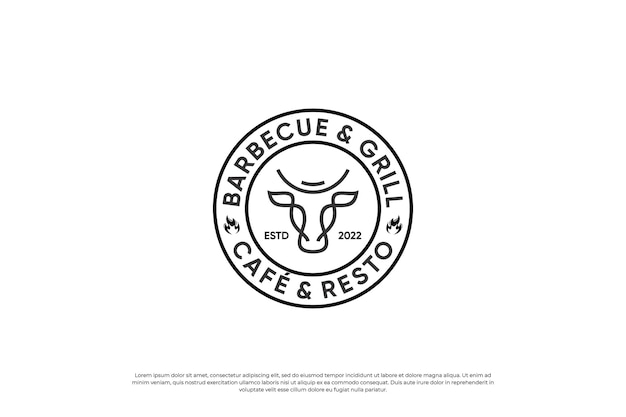 Diseño de logotipo de carne de res a la barbacoa de bistec retro Insignia de diseño para comida premium