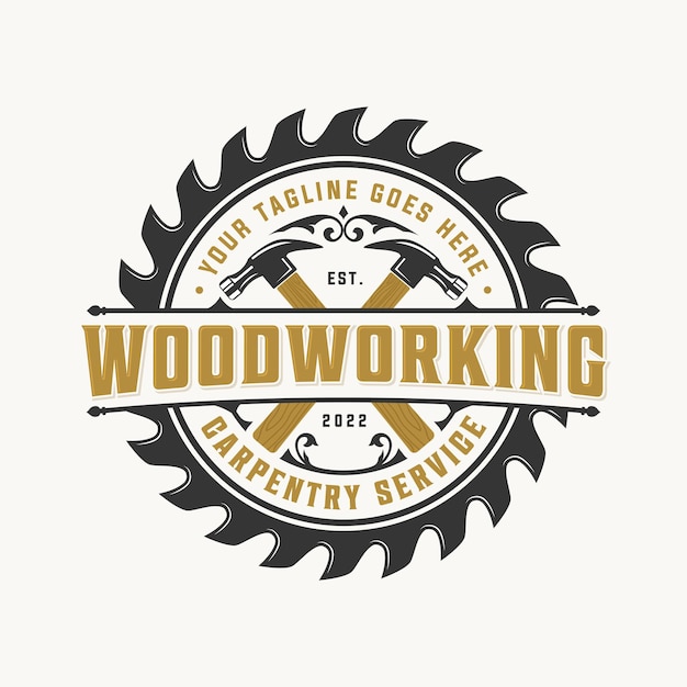 Diseño de logotipo de carpintero profesional, emblema de logotipo de carpintería vintage con ilustración vectorial de martillo