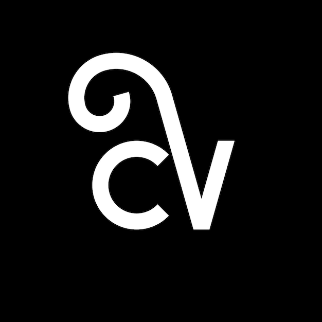 El diseño del logotipo de la carta CV en fondo negro CV iniciales creativas concepto de la letra CV logotipo diseño de letra CV diseño de la letra blanca en fondo negro C V c v logotipo