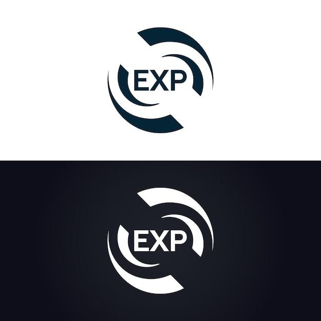 Diseño del logotipo de la carta EXP E X P en blanco