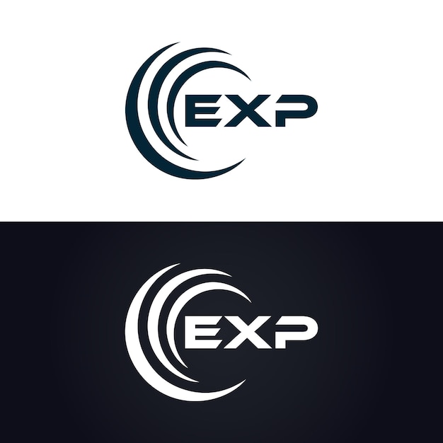 Diseño del logotipo de la carta EXP E X P en blanco
