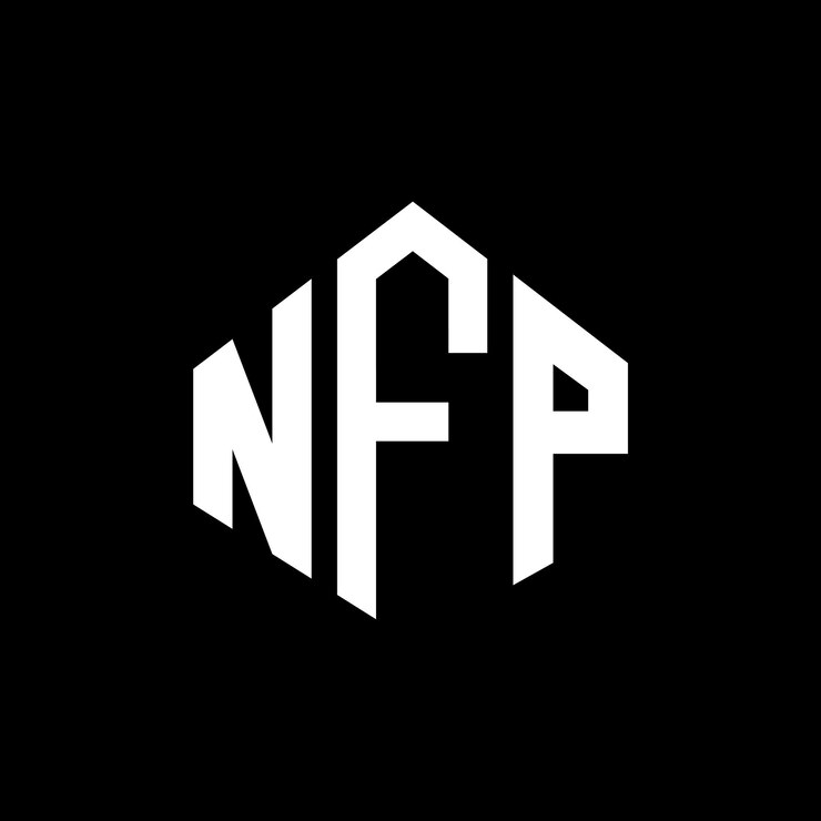 Vector diseño del logotipo de la carta nfp con forma de polígono nfp diseño del logotipo en forma de póligono y cubo nfp hexágono modelo de logotipo vectorial colores blanco y negro nfp monograma negocio y logotipo de bienes raíces