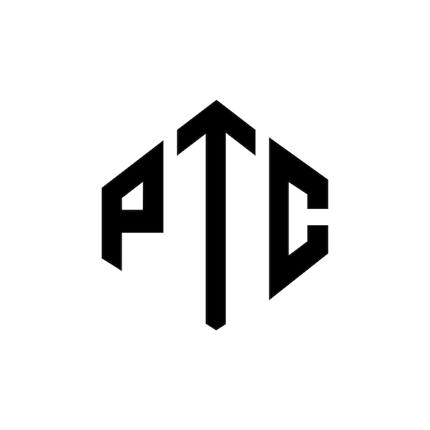 Diseño del logotipo de la carta PTC con forma de polígono PTC poligono y forma de cubo diseño del logotipo PTC hexágono modelo de logotipo vectorial colores blanco y negro PTC monograma negocio y logotipo de bienes raíces