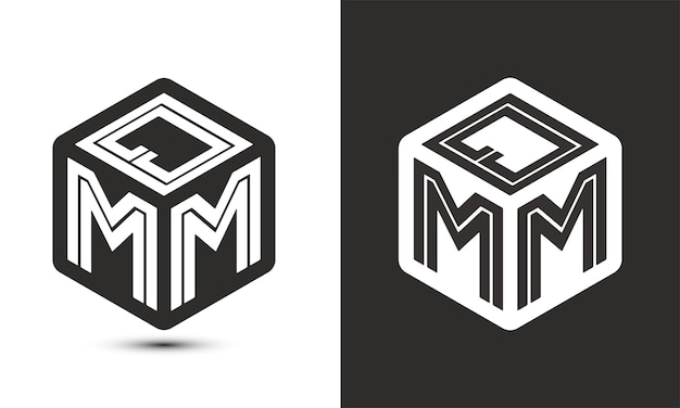 Diseño del logotipo de la carta QMM con el logotipo del cubo del ilustrador, el logotipo vectorial, el estilo de superposición de fuentes del alfabeto moderno, el icono del logotipo Premium Business, el color blanco sobre fondo negro.