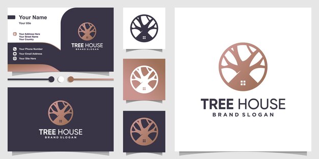 Diseño de logotipo de casa del árbol con concepto de elemento creativo Vector Premium
