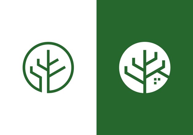 diseño de logotipo de casa de árbol de hoja vector de símbolo de línea moderna simple