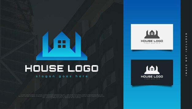 Diseño de logotipo de casa azul futurista. diseño de logo de construcción, arquitectura o edificio