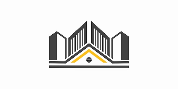 diseño de logotipo de la casa de la ciudad con concepto de apartamento vector premium moderno