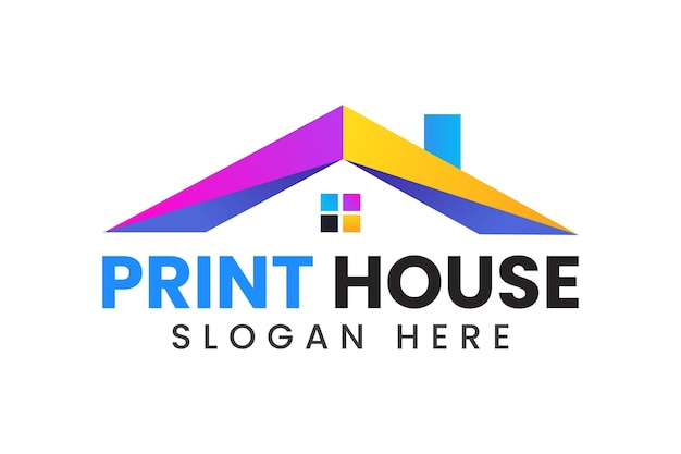 Diseño del logotipo de la casa de impresión con el color del arco iris del concepto de hogar