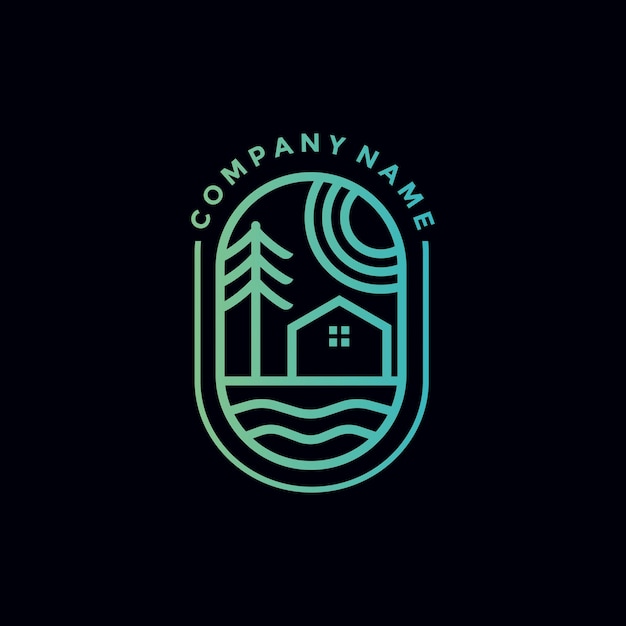 Diseño de logotipo de la casa del lago de arte lineal para su empresa o negocio