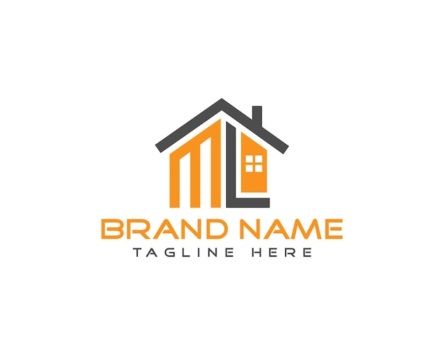 Diseño del logotipo de la casa con la letra inicial ML plantilla vectorial de elementos creativos de la casa