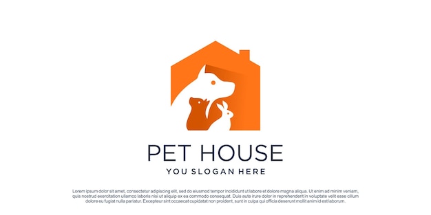 Diseño de logotipo de casa de mascotas con concepto creativo Vector Premium