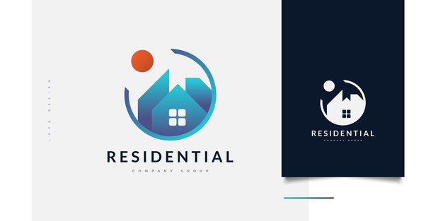 Diseño de logotipo de casa moderna azul para identidad empresarial inmobiliaria Arquitectura o identidad de marca de la industria de la construcción