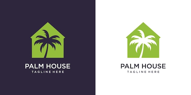 Diseño de logotipo de casa de palmeras con concepto moderno Vector Premium