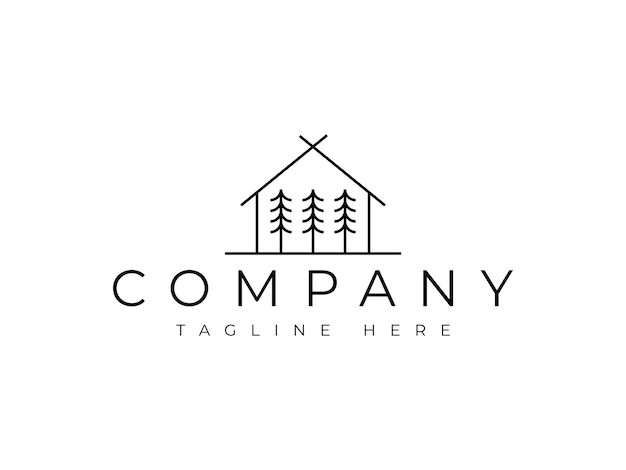 diseño del logotipo de la casa de pino minimalista