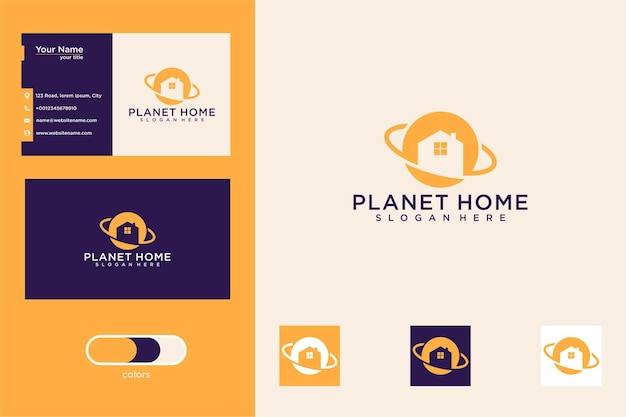 Diseño de logotipo de casa de planeta y tarjeta de visita.