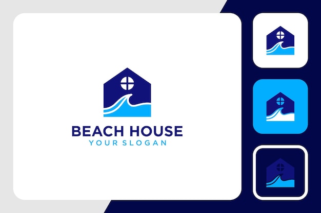 Diseño de logotipo de casa de playa o casa con olas