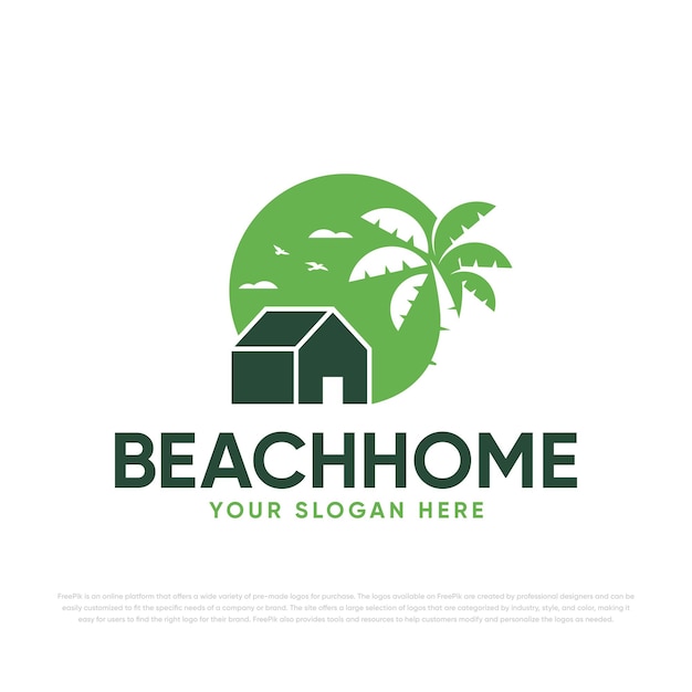 Diseño de logotipo de casa de playa Vector Premium