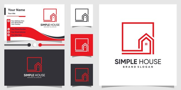 Diseño de logotipo de casa simple con estilo de línea Vector Premium