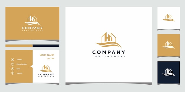 diseño de logotipo de casa y tarjeta de visita Vector Premium