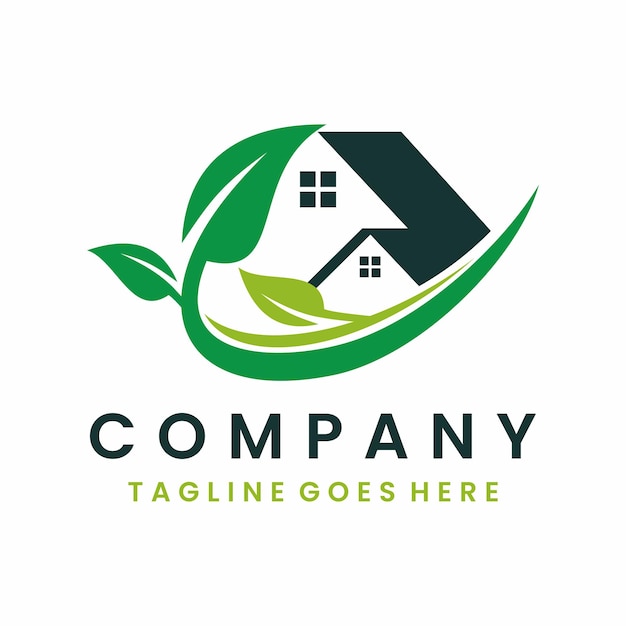 Diseño del logotipo de la casa verde de la hoja de la naturaleza