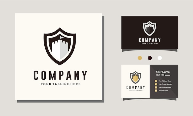 Diseño de logotipo de castillo y escudo Símbolo o icono de torre y seguridad Diseño de logotipo de fortaleza y guardia