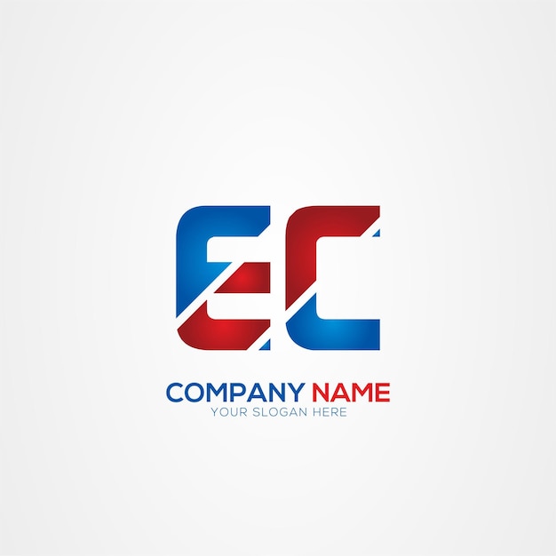 El diseño del logotipo CE Creative Modern Letters Elemento rojo y azul