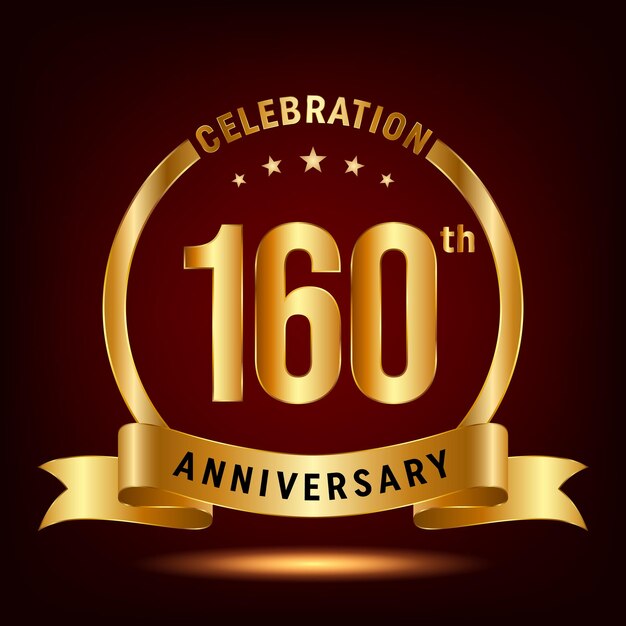 Diseño del logotipo de la celebración del 160 aniversario con anillo y cinta dorada Logo Vector Template