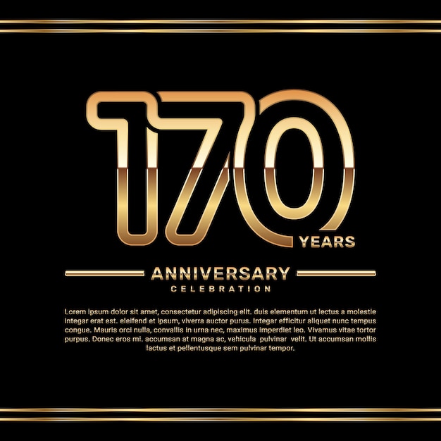 Vector diseño del logotipo de la celebración del 170 aniversario con números de doble línea en color dorado