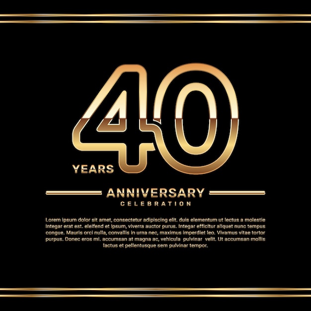 Diseño del logotipo de la celebración del 40 aniversario con números de doble línea en color dorado