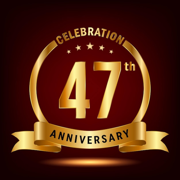 Diseño del logotipo de la celebración del 47 aniversario con anillo y cinta dorada Logo Vector Template