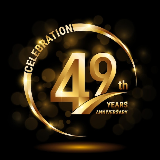 Diseño del logotipo de la celebración del 49 aniversario con anillo de oro y plantilla de vector de logotipo de número dorado