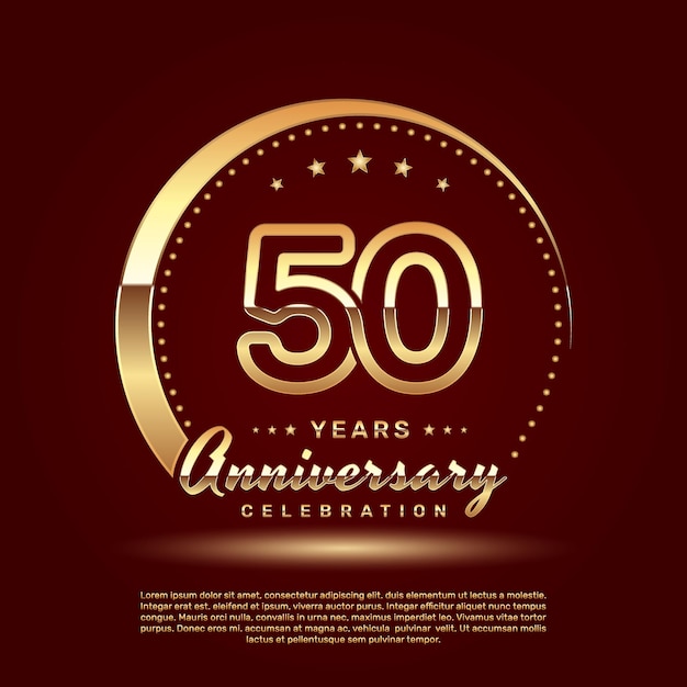 Diseño de logotipo de celebración de 50 años con un número y una plantilla de vector de logotipo de concepto de anillo dorado