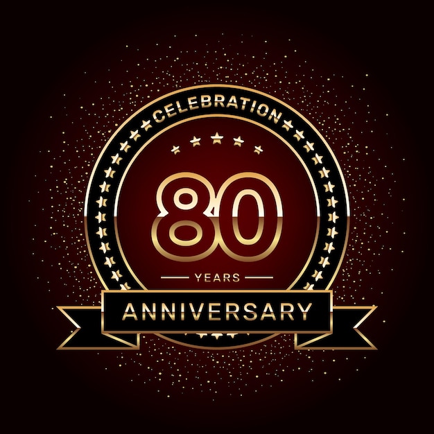 Diseño del logotipo de la celebración del 80 aniversario con un anillo dorado y una plantilla vectorial de cinta