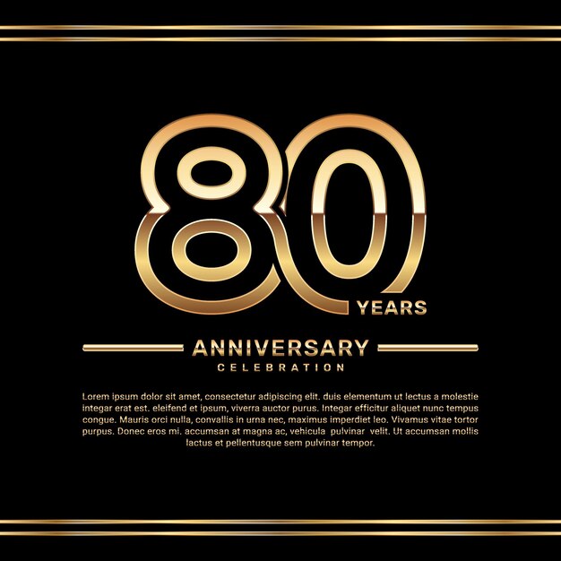 Vector diseño del logotipo de la celebración del 80 aniversario con números de doble línea en color dorado